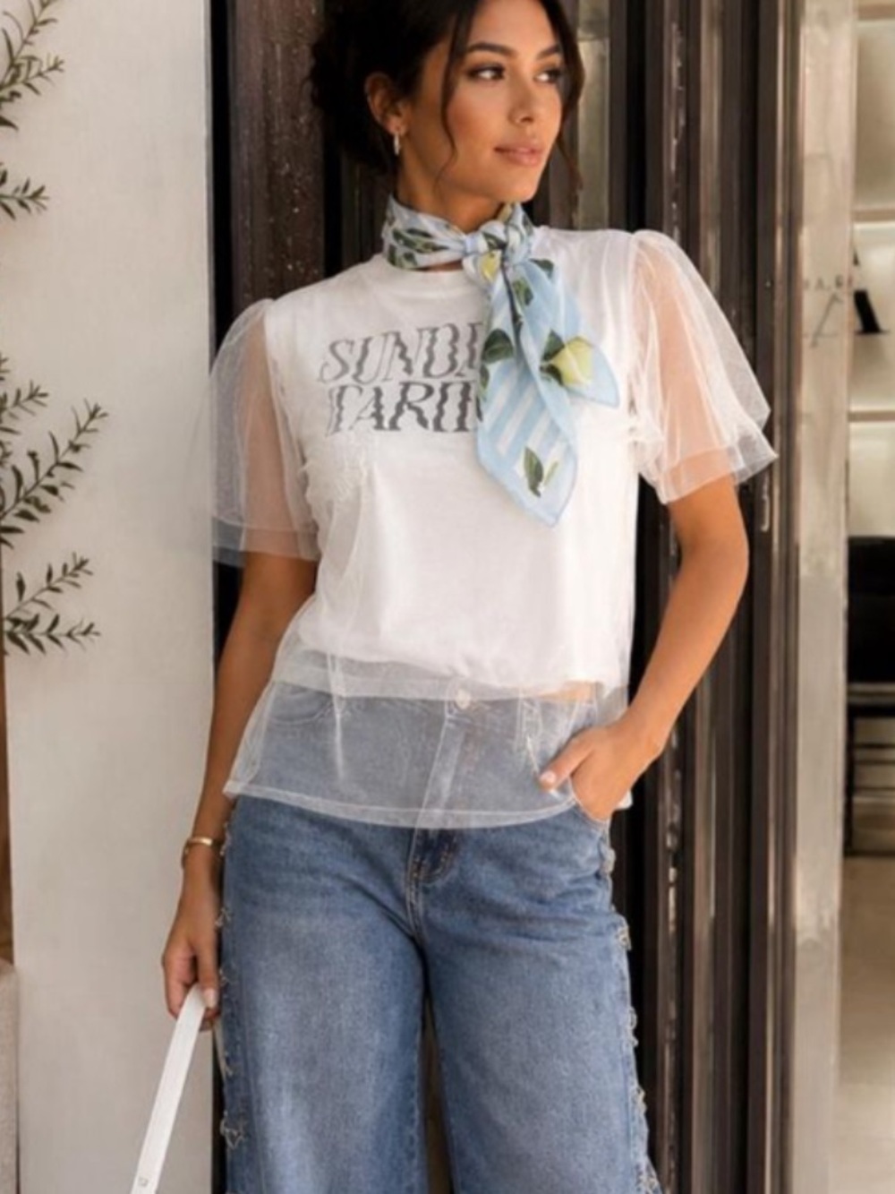 Boho  White Lace-Trim Sheer Overlay Top